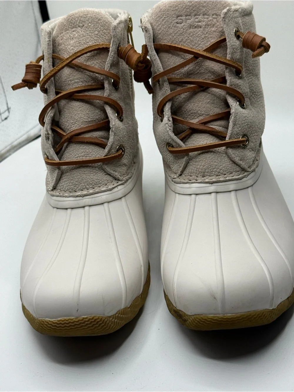 Sperry Cream & Light Gray and Brown Duck Boots